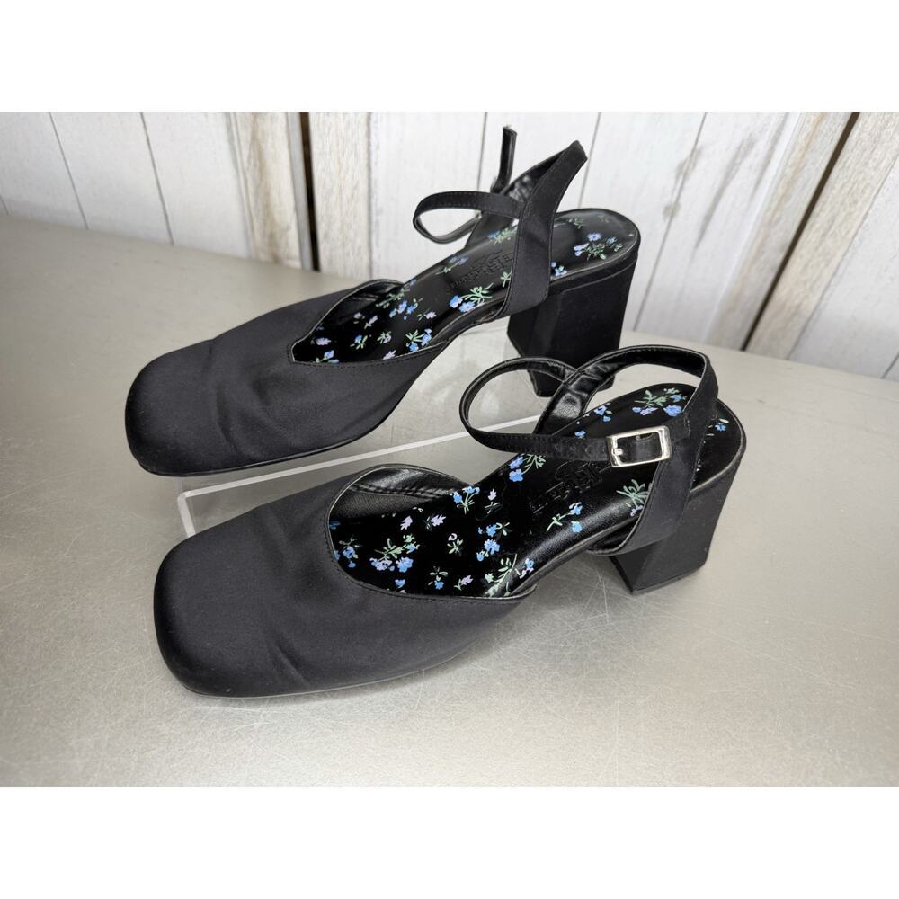 Vintage Highlights 90s Y2K Womens Black Satin Goth Chunky Heel Size 7